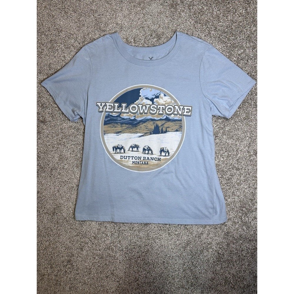 Yellowstone Dutton Ranch Montana Graphic T Shirt Women's Large Blue Western‎ TV